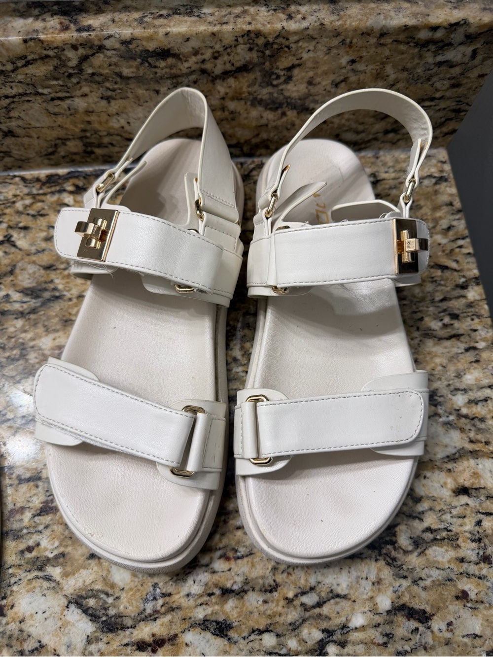 Soda White Strappy Sandals with Gold Accents